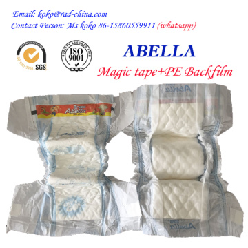 Magic Frontal Tape Película PE para el mercado de Nigeria Marca Abella Proveedor de pañales para bebés